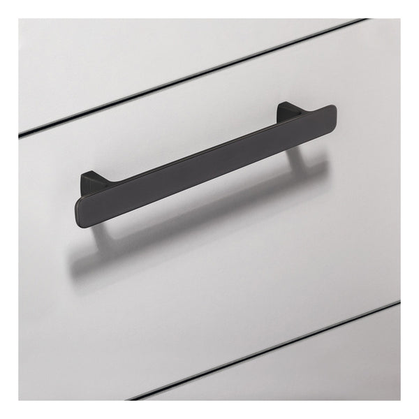 106.69.191 Furniture handle, Handle with base, aluminium - Häfele Design model H2115, black, nickel plated, brushed, dim. A: 373 mm, dim. B: 28 mm, dim. C: 320 mm