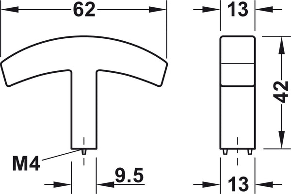 106.70.130 Furniture knob, Häfele Design, Model H2145 - polished, chrome plated, Length: 62 mm, Width: 13 mm, Height: 42 mm